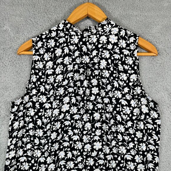 Ann Taylor Womens Sleeveless Blouse Top Size L Black White Floral V-Neck - Picture 4 of 10